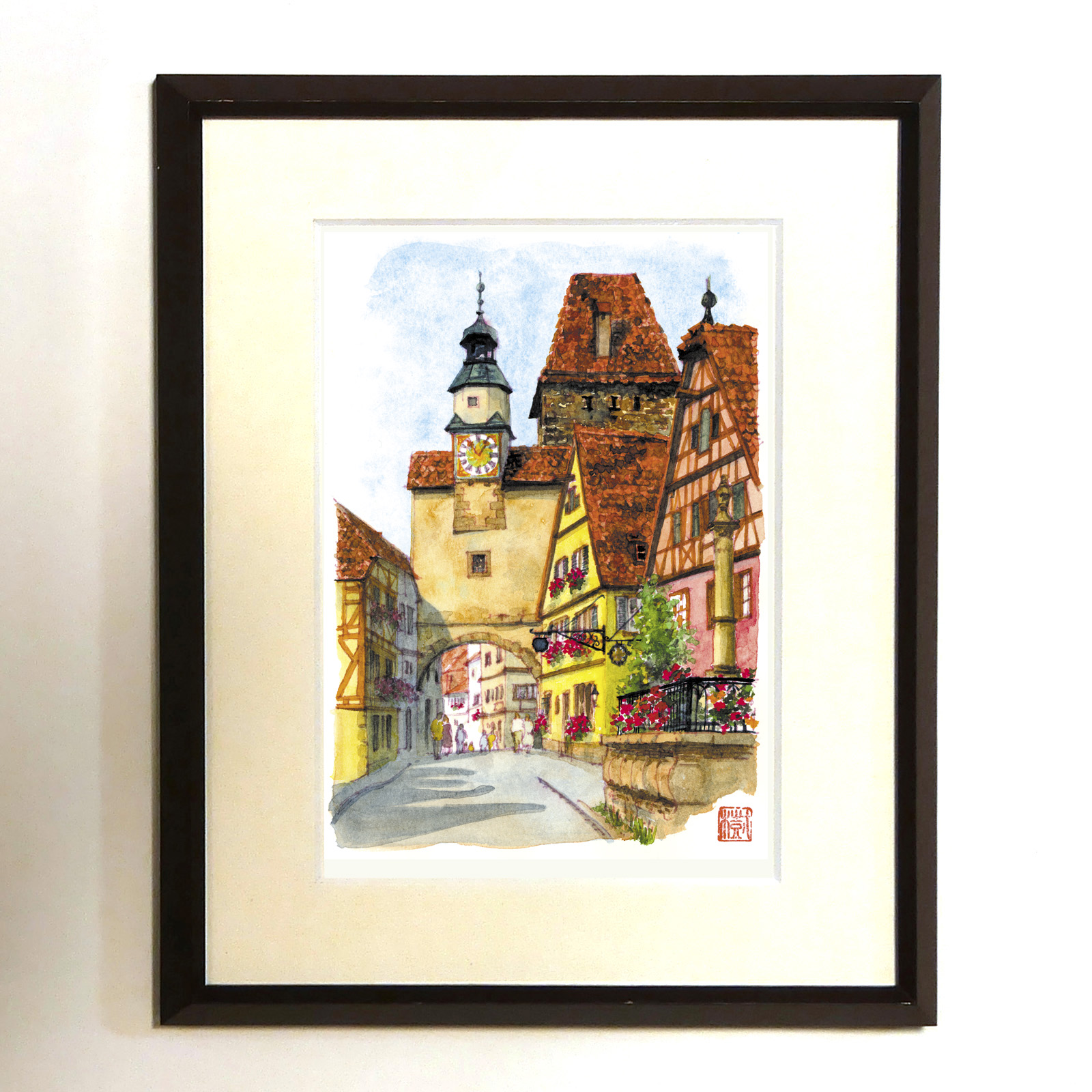 [美品]日本製額縁 ドイツ ハイデルベルグ 風景画 水彩画 絵画 レトロ 美品]日本製額縁 ドイツ ハイデルベルグ 風景画 水彩画 絵画