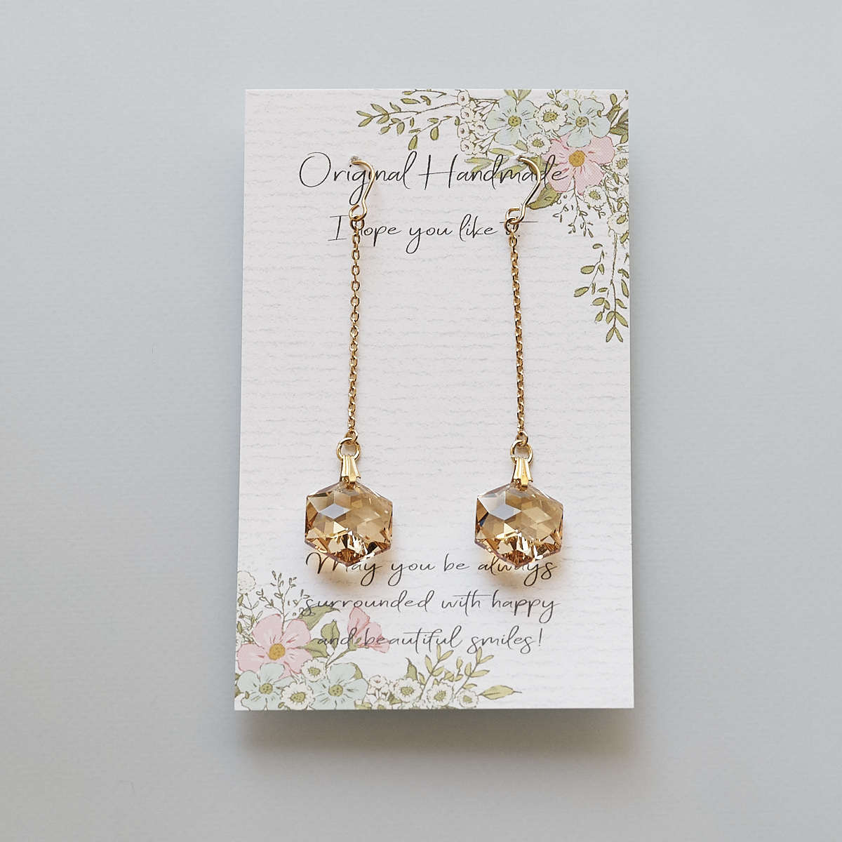 SWAROVSKI】ゴールド＊ロングチェーンのヘキサゴンピアス - Blue Lotus 
