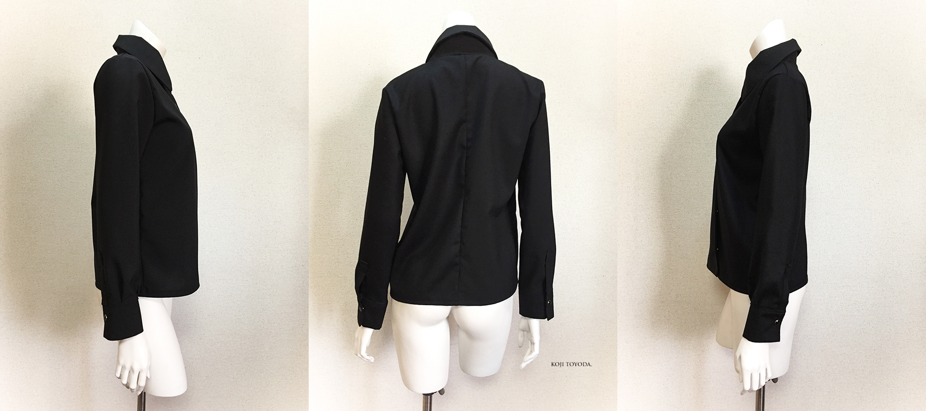 1点もの・デザイン画付き】湾曲アシメトリー左右2種素材ブラウス（KOJI  