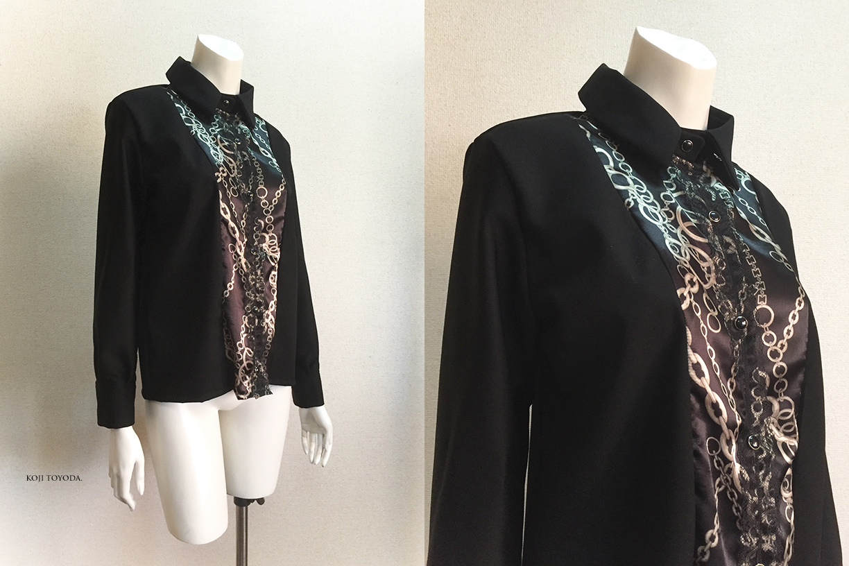 1点もの・デザイン画付き】尾州ウール生地＆金チェーン柄切り替え  