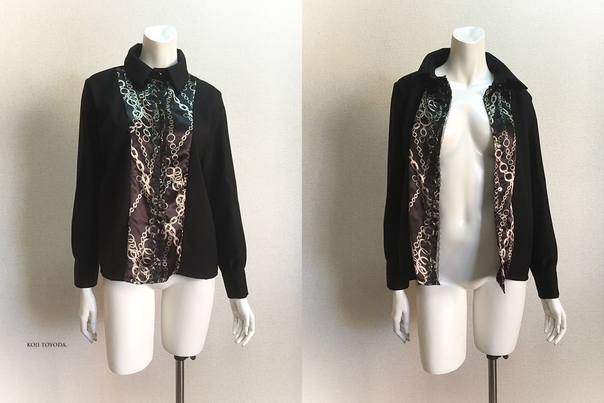 1点もの・デザイン画付き】尾州ウール生地＆金チェーン柄切り替え  