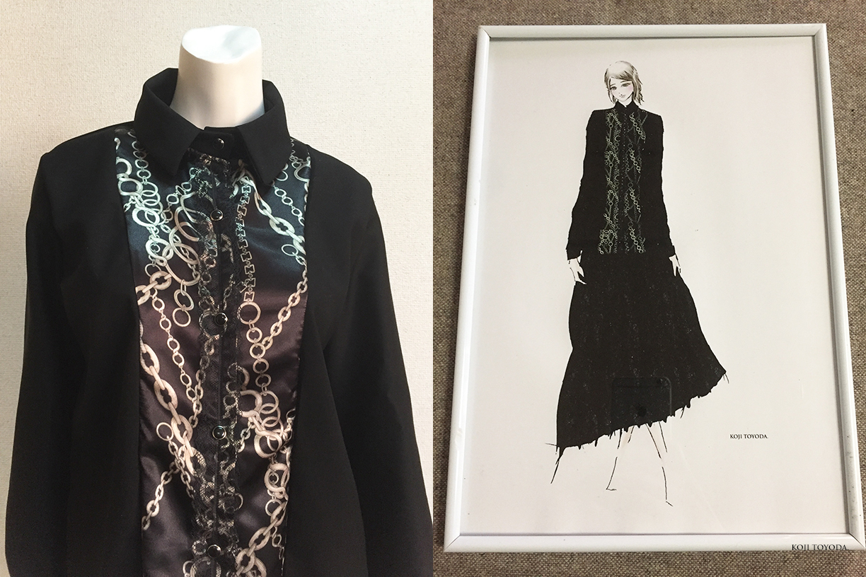 1点もの・デザイン画付き】尾州ウール生地＆金チェーン柄切り替え  