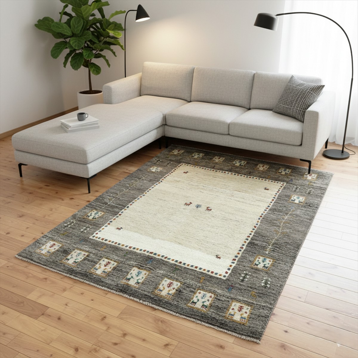 ペルシャ ギャッベ ソファ前 117×78 小判型 茜色 ザクロの木 ペルシャ