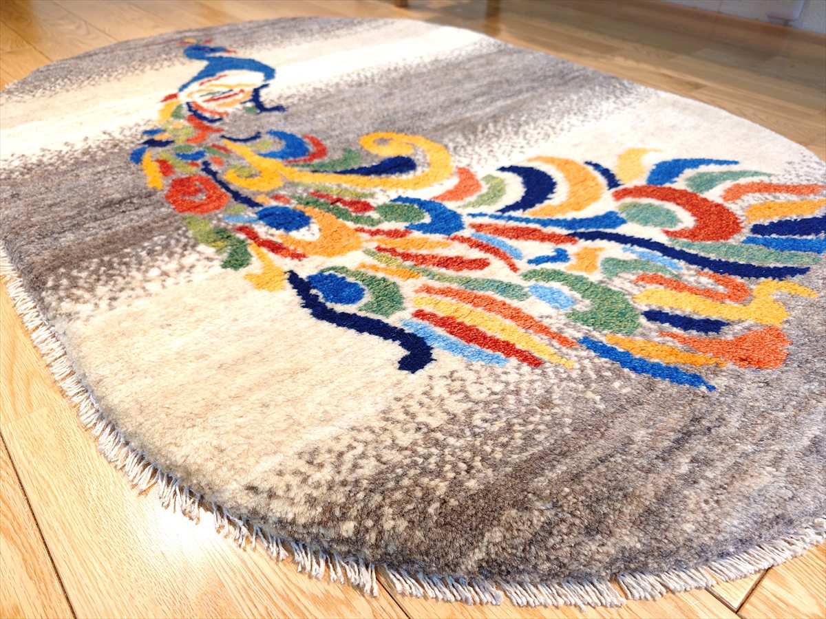 ペルシャギャッベ ソファ前120×82 ライトブラウン孔雀小判型