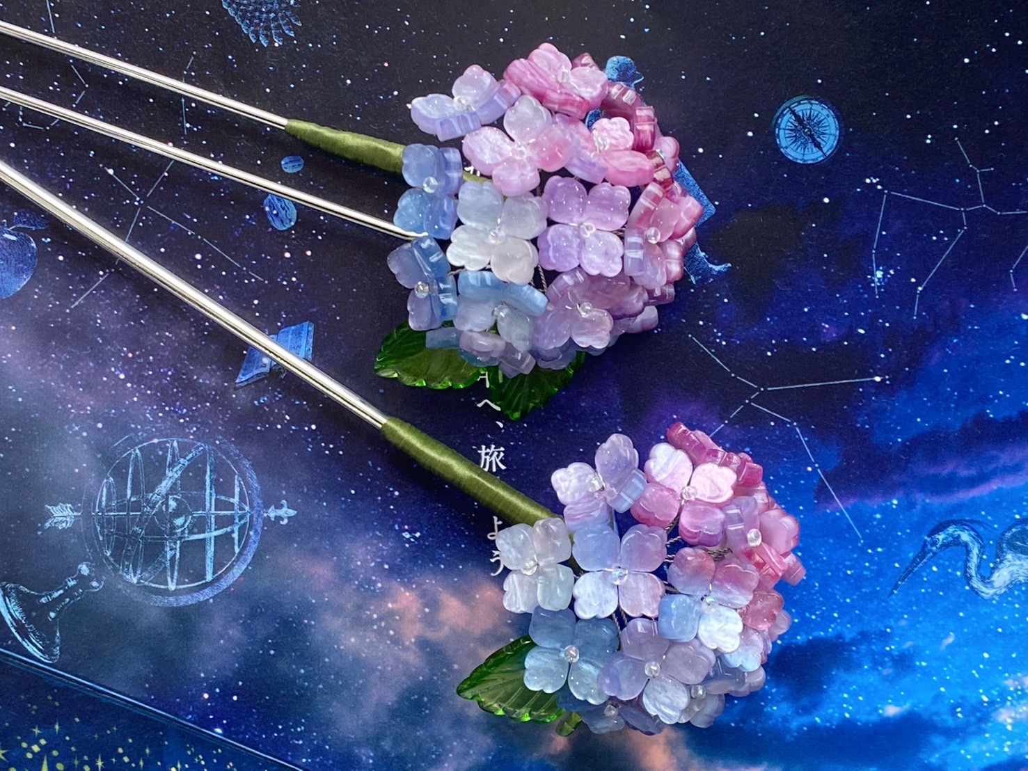 紫陽花゜・*:.。.柔青.。.:*・゜ （かんざしタイプ） Amazon.co.jp: misakinoya美しい アジサイ かんざし u型かんざし