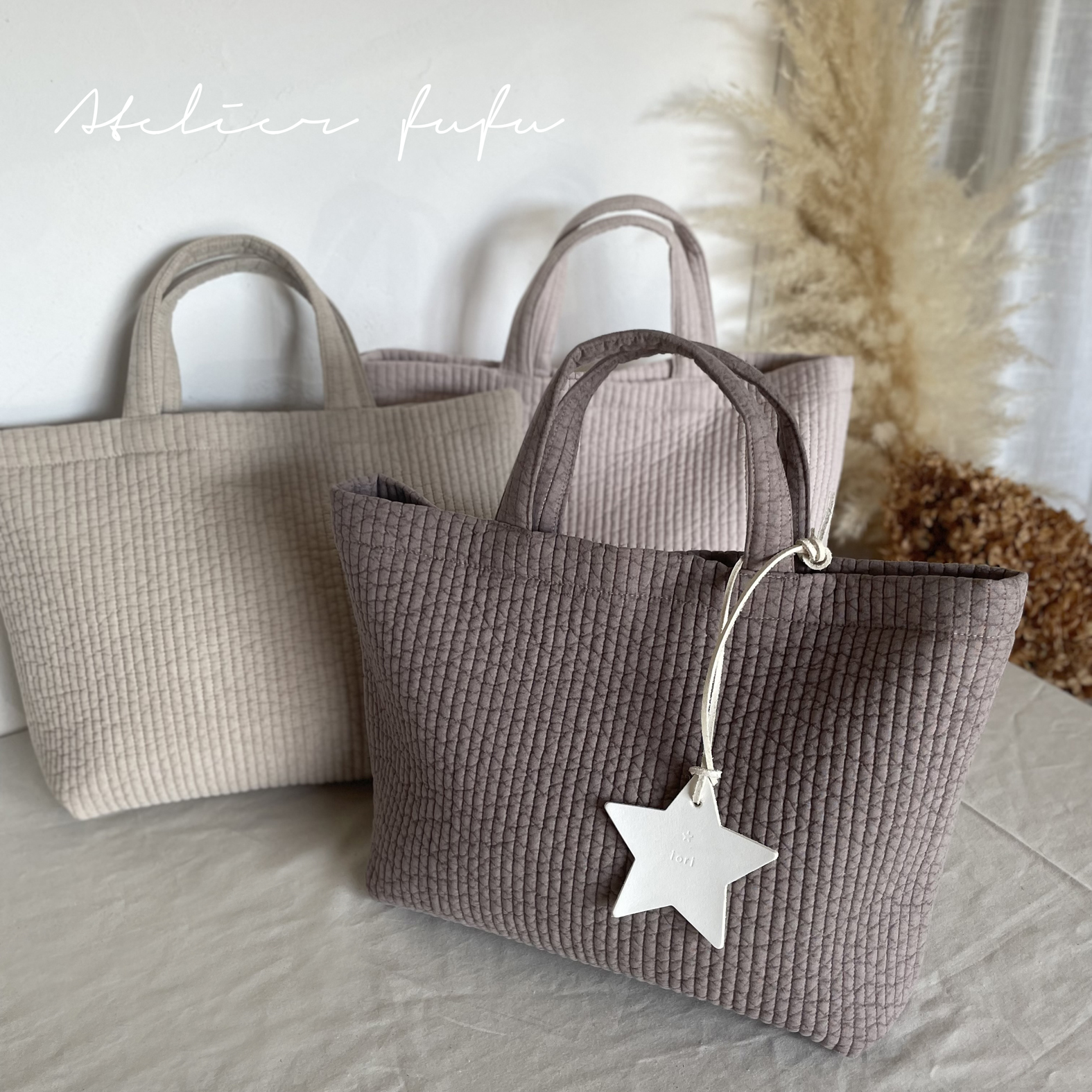 ☆ぶどうドット×カフェオレストライプ☆ ハンドメイド