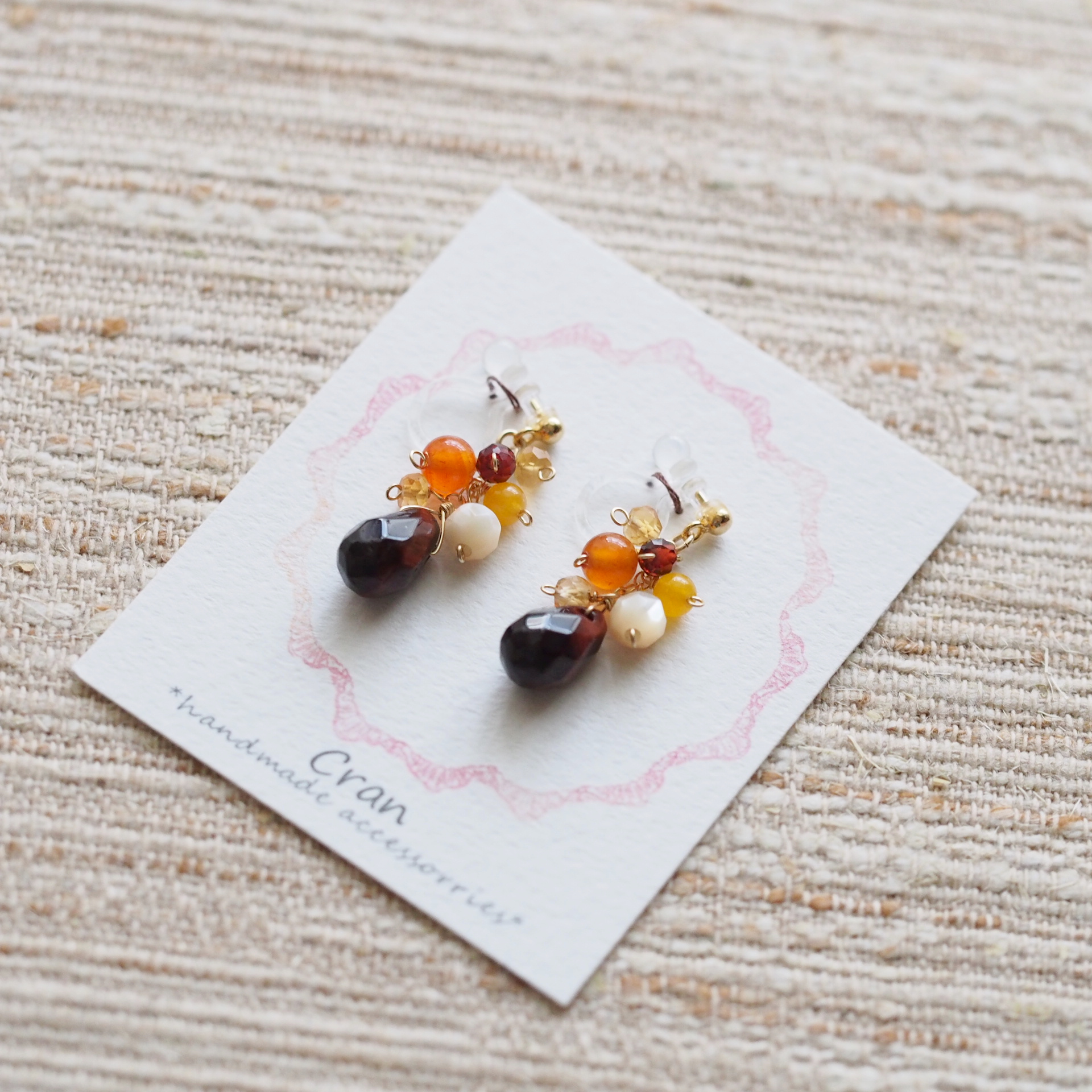 14kgf：赤虎目石の秋の実りのピアス（イヤリング）№9155 レッド