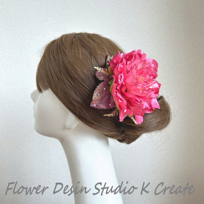 フレンチピンクピオニーの髪飾り （成人式・卒業袴・発表会に♡ローズ  