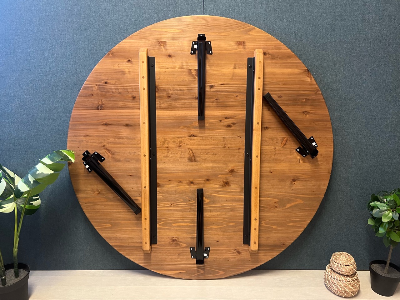 【送料無料】 ローテーブル 丸形 90cm 杉 オーク調 折りたたみ脚 送料無料】 ローテーブル 丸形 90cm 2分割 杉 折りたたみ脚