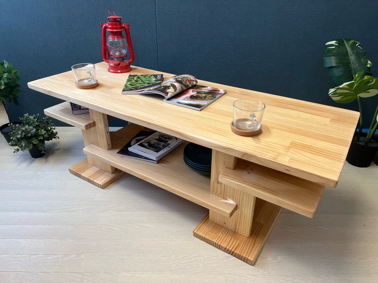 【送料無料】 ローテーブル 木組棚付き 90cm 45cm パイン エボニー 送料無料】 ローテーブル 木組棚付き 90cm 45cm パイン エボニー