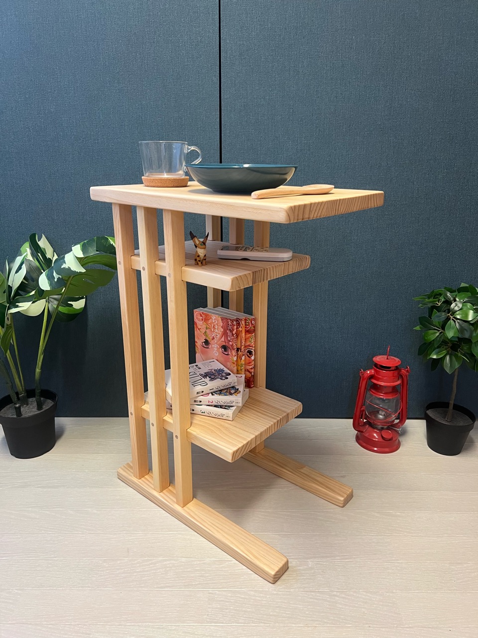 送料無料】 ローテーブル 木組棚付き 90cm 45cm パイン エボニー