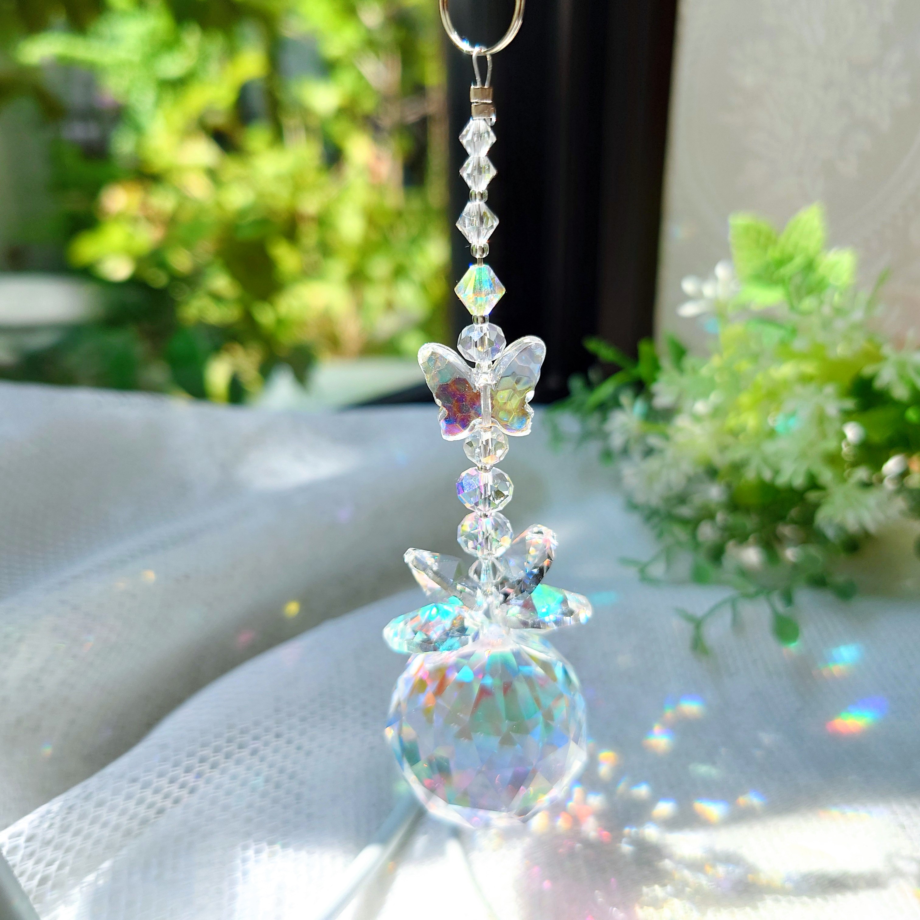 送料無料】 桜ピンクフラワー置き型サンキャッチャー - 花と鳥