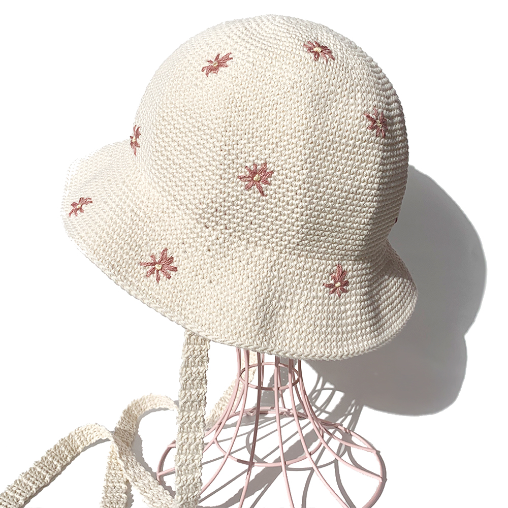 クロシェハット】FLOWER刺繍 チューリップハット OFF×PINK