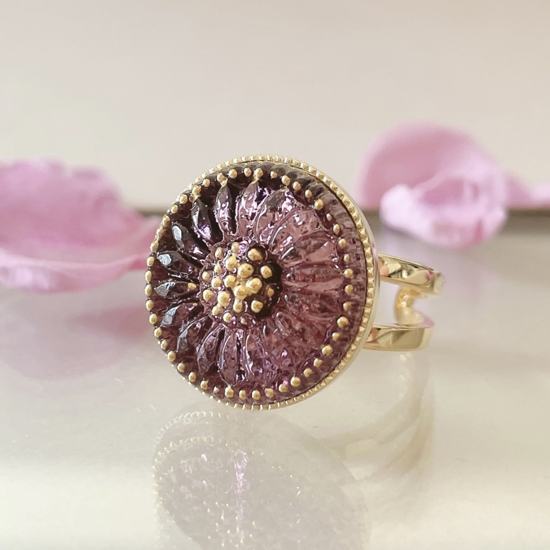 フランス アンティーク リング 指輪 ガラス パール パープル 鑑別書付き フランス アンティーク リング 指輪 ガラス パール パープル 鑑別書付き