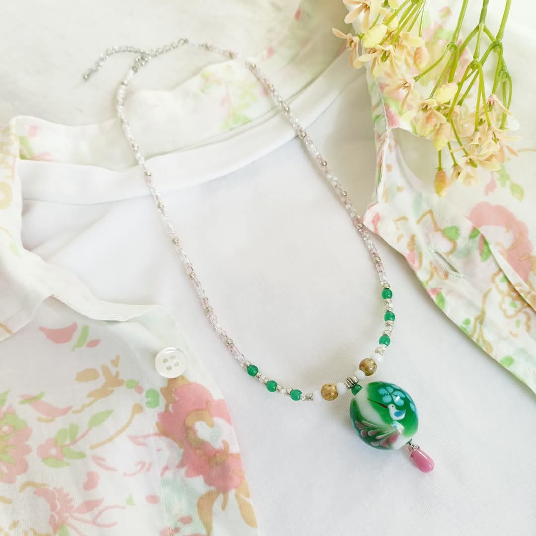 令和7年展示会用 トンボ玉ネックレスセット 多色デザイン 令和