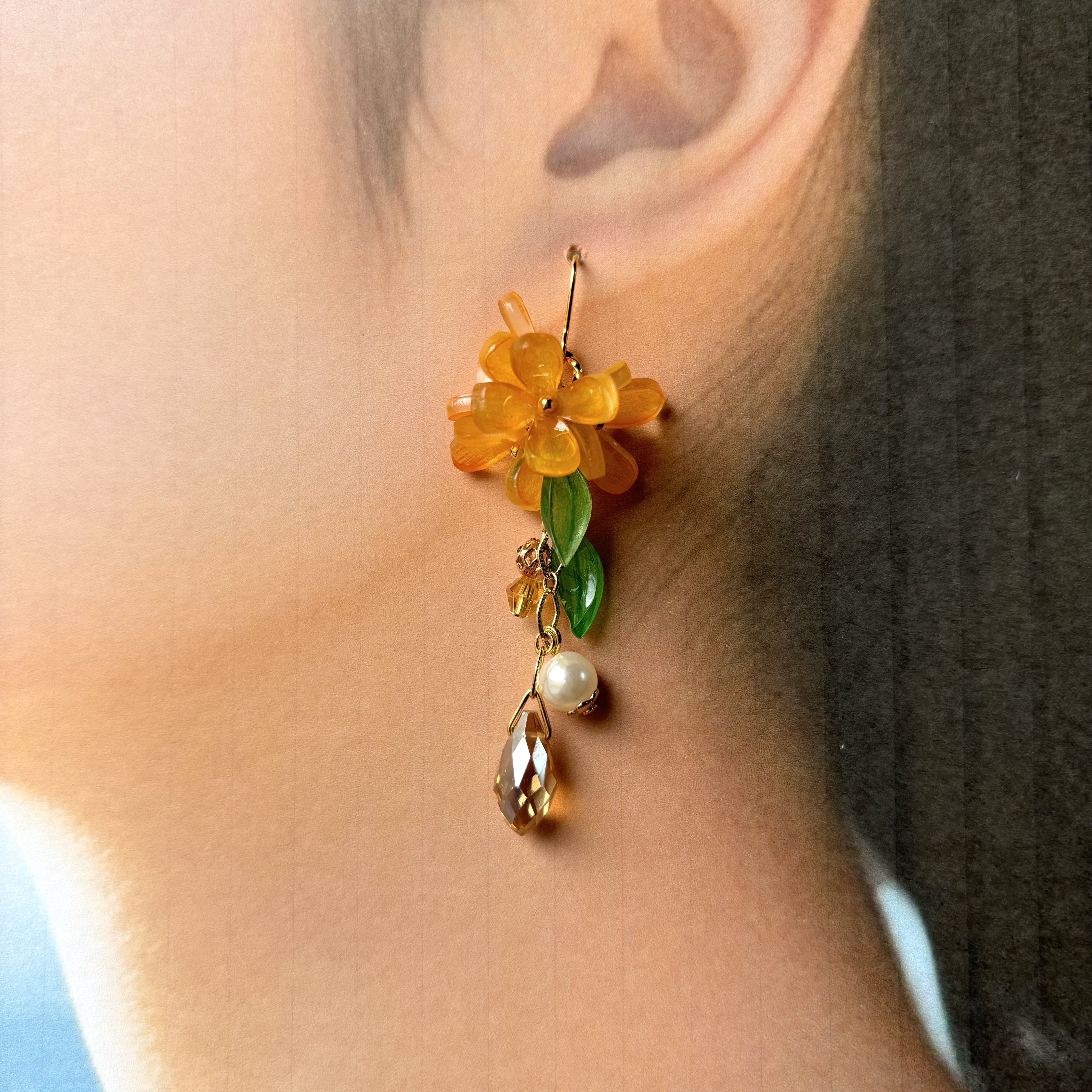 金木犀きらめく花束ピアス＊パール＊キンモクセイ＊きんもくせい＊秋